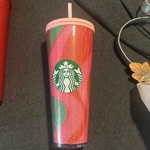 Starbucks Pink and Green Glitter Tumbler